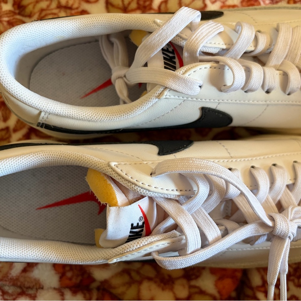 Nike Platform White Leather Athletic Sneakers with Black Swoosh